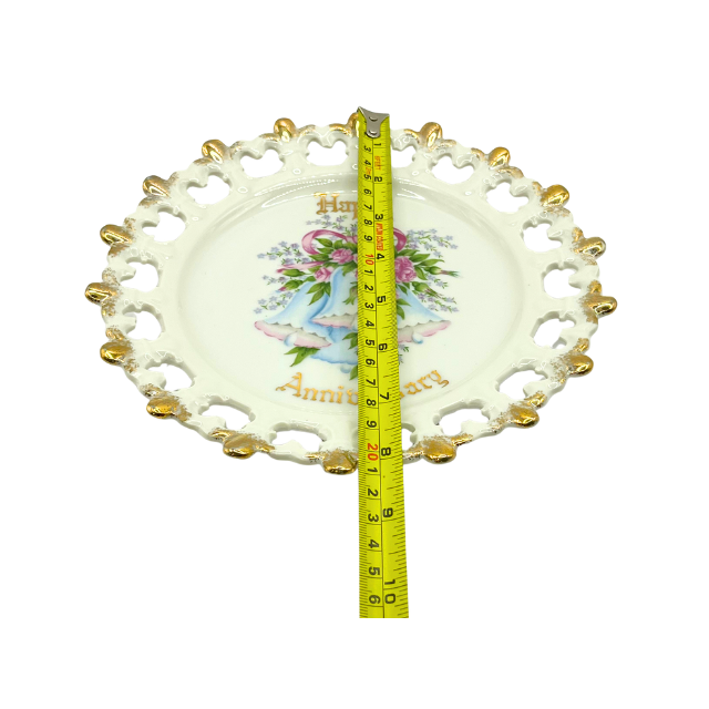 MCM Norcrest Fine China Happy Anniversary Celebration 8" Plate with Floral, Bells, Ribbons, and Gold Accents