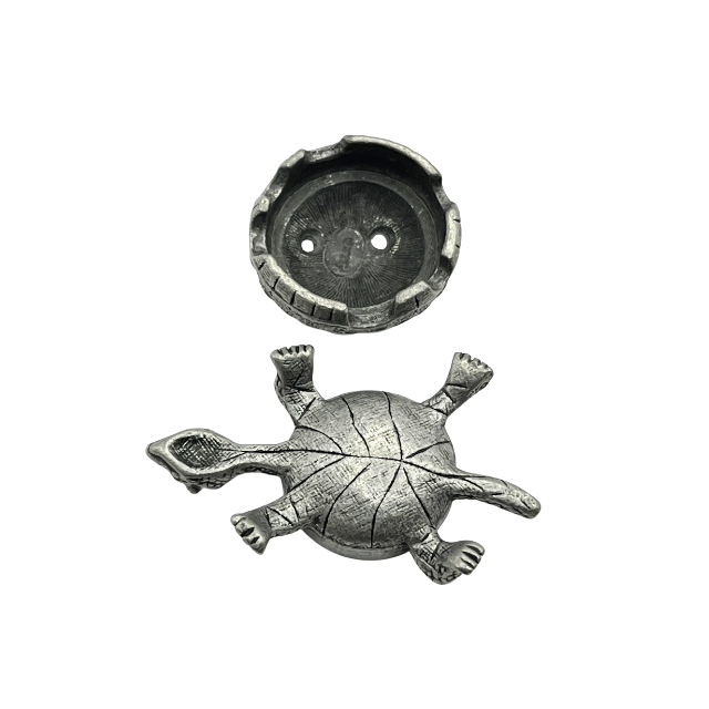 Vintage Turtle Miniature Pewter Jewelry Trinket Box by Torino with Patina