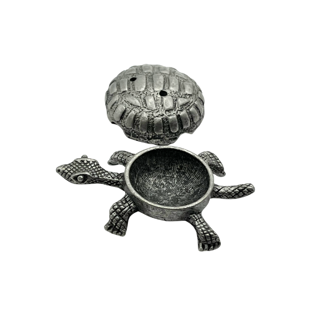 Vintage Turtle Miniature Pewter Jewelry Trinket Box by Torino with Patina