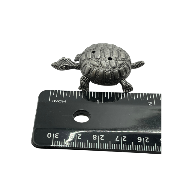Vintage Turtle Miniature Pewter Jewelry Trinket Box by Torino with Patina