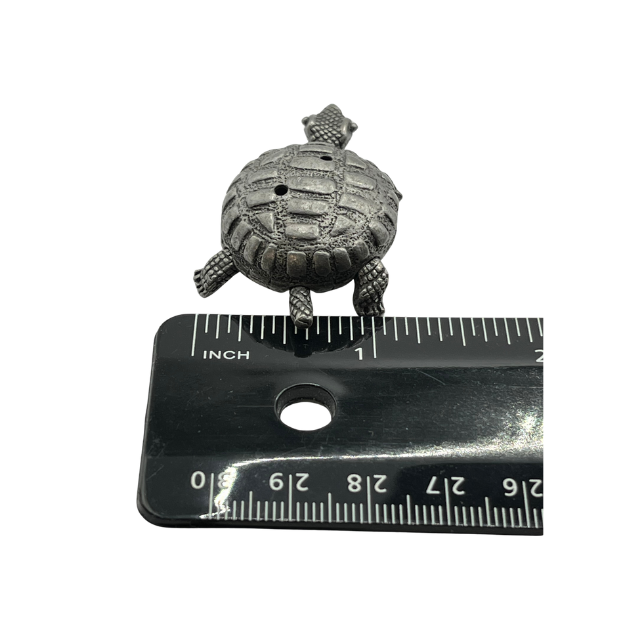 Vintage Turtle Miniature Pewter Jewelry Trinket Box by Torino with Patina