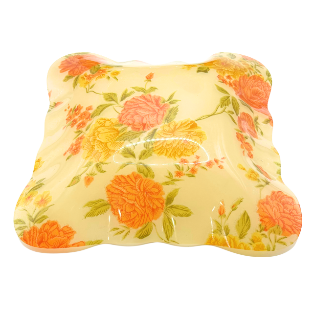 MCM Decorative Acrylic Collectible Tray /Bowls Vibrant Floral Pattern Ruffled Curved Edge- Set of 2