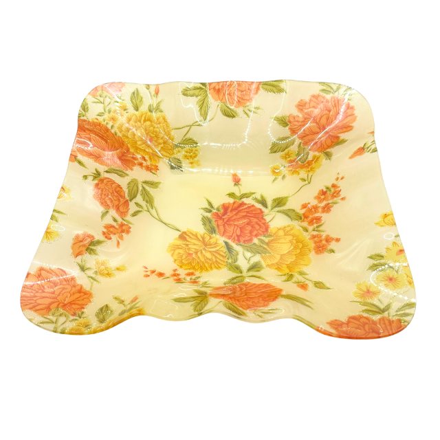 MCM Decorative Acrylic Collectible Tray /Bowls Vibrant Floral Pattern Ruffled Curved Edge- Set of 2