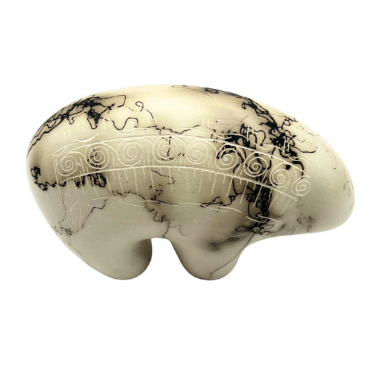 Signed Navajo Horsehair Pottery Spirit Bear Hand-Etched Sgraffito by Artist