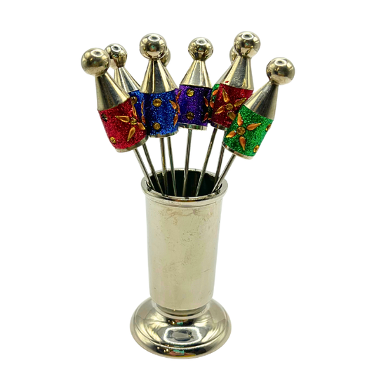 PIER 1 Glitter & Rhinestone Hors D' Oeuvre Appetizer Cocktail Picks with Holder