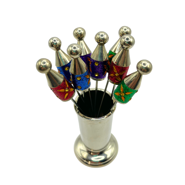 PIER 1 Glitter & Rhinestone Hors D' Oeuvre Appetizer Cocktail Picks with Holder