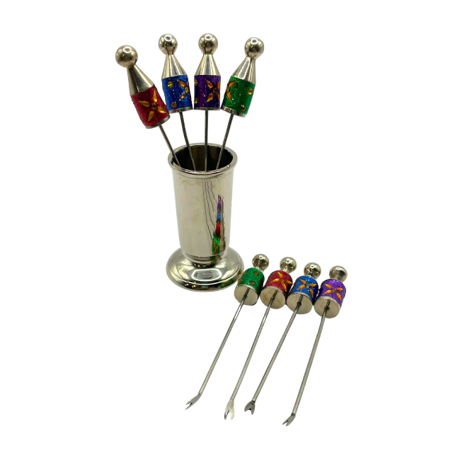 PIER 1 Glitter & Rhinestone Hors D' Oeuvre Appetizer Cocktail Picks with Holder
