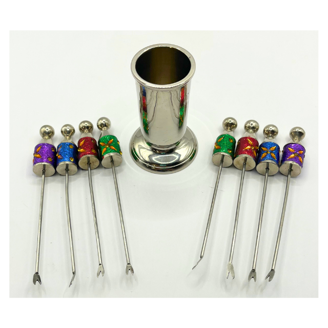 PIER 1 Glitter & Rhinestone Hors D' Oeuvre Appetizer Cocktail Picks with Holder