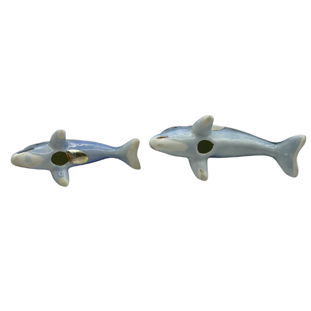 Mid Century Bone Chine Dolphin Minatare Figurines Made in Japan