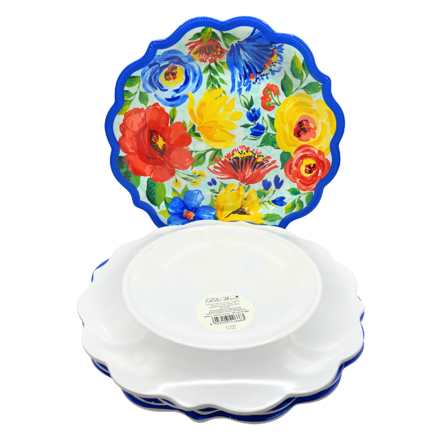 Pioneer Woman Delaney Melamine Cobalt Blue Dinner Plates Ruffled Edge 10.75" Set of 5