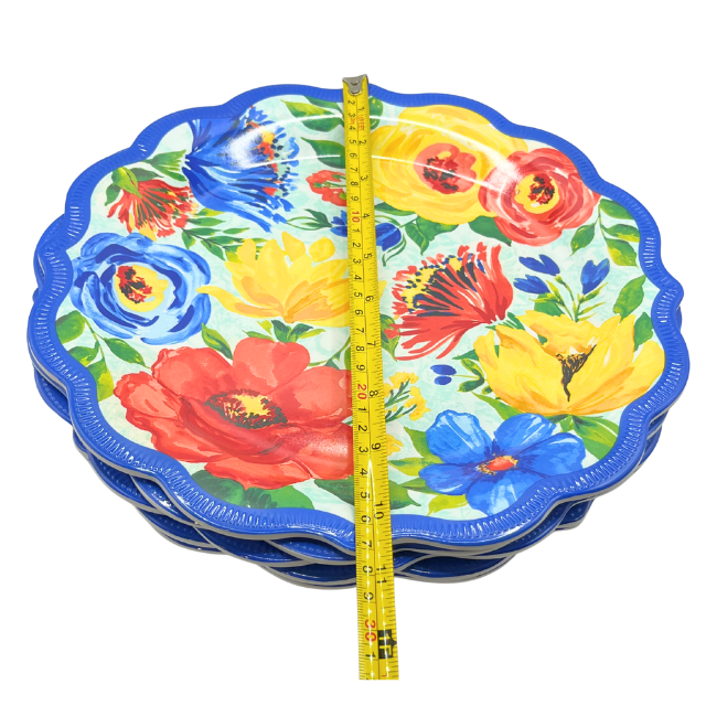 Pioneer Woman Delaney Melamine Cobalt Blue Dinner Plates Ruffled Edge 10.75" Set of 5