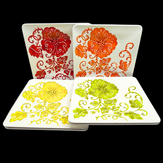 Laurie Gates Melamine Salad Plates 8.75" Embossed Floral Design Set of 6