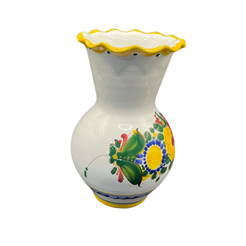 Vintage Signed  Czechoslovakian Handcrafted Red Clay Vase with Painted Floral Design