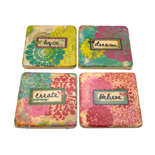 Christy Tomlinson Designs Motivating Coasters Cork Backing New Set of 4