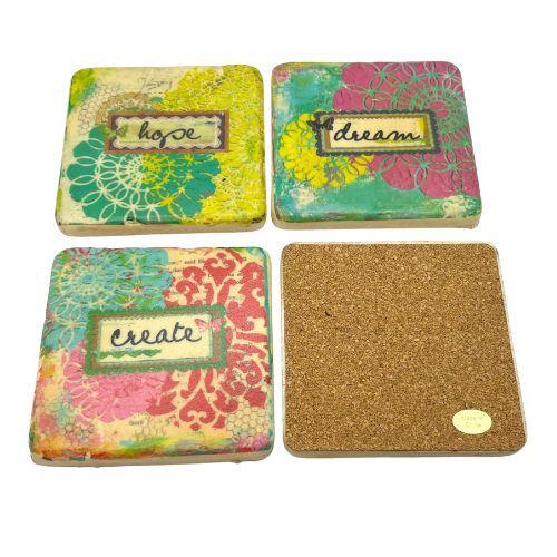 Christy Tomlinson Designs Motivating Coasters Cork Backing New Set of 4