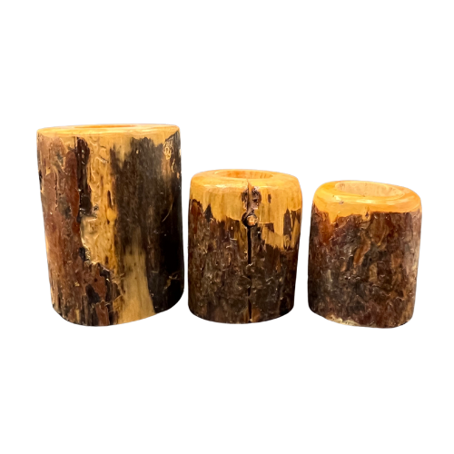 Set of 3 Pine Wood Tealight Candle Holders