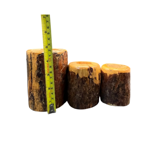 Set of 3 Pine Wood Tealight Candle Holders