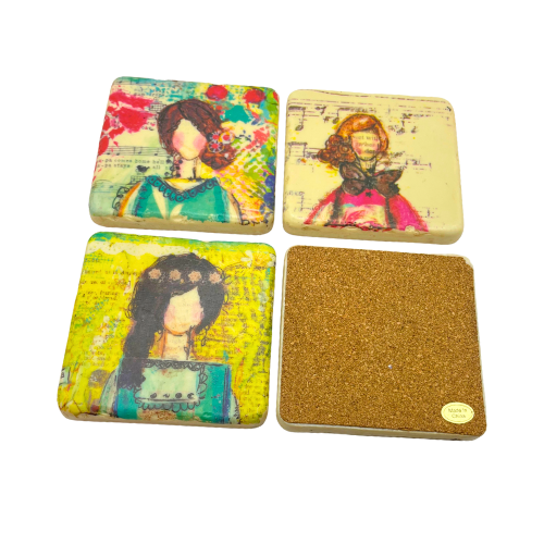 New Christy Tomlinson Designs Fashion Inspired Coasters Set of 4 Cork Back