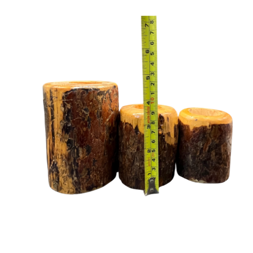 Set of 3 Pine Wood Tealight Candle Holders