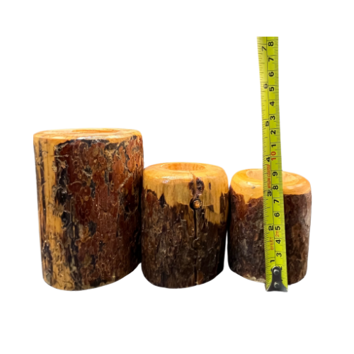 Set of 3 Pine Wood Tealight Candle Holders