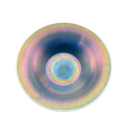 Circa 1920s- 1940s  Fenton Iridescent Stretch Glass Large 10" Flared  Bowl Celeste Blue