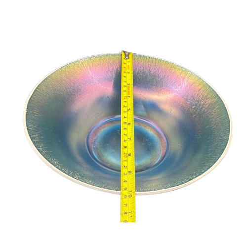 Circa 1920s- 1940s  Fenton Iridescent Stretch Glass Large 10" Flared  Bowl Celeste Blue