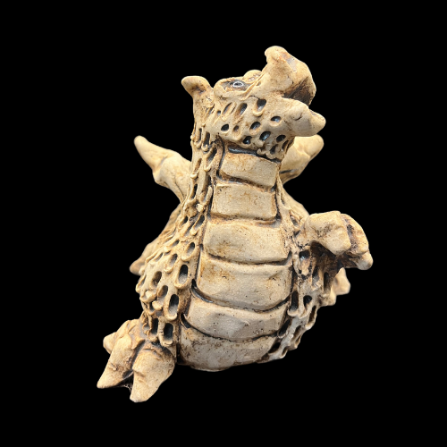 Unique Signed Hand Made Pottery Dragon with Glass Eyes and Scale Texture