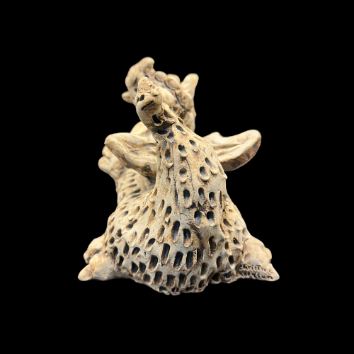 Unique Signed Hand Made Pottery Dragon with Glass Eyes and Scale Texture