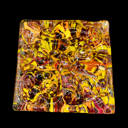 Beautiful Artisan Glass Paperweight Tile/Trivet Approx 5" by 5"