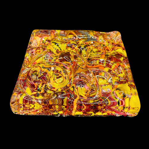 Beautiful Artisan Glass Paperweight Tile/Trivet Approx 5" by 5"