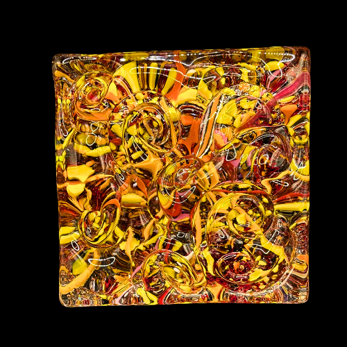 Beautiful Artisan Glass Paperweight Tile/Trivet Approx 5" by 5"