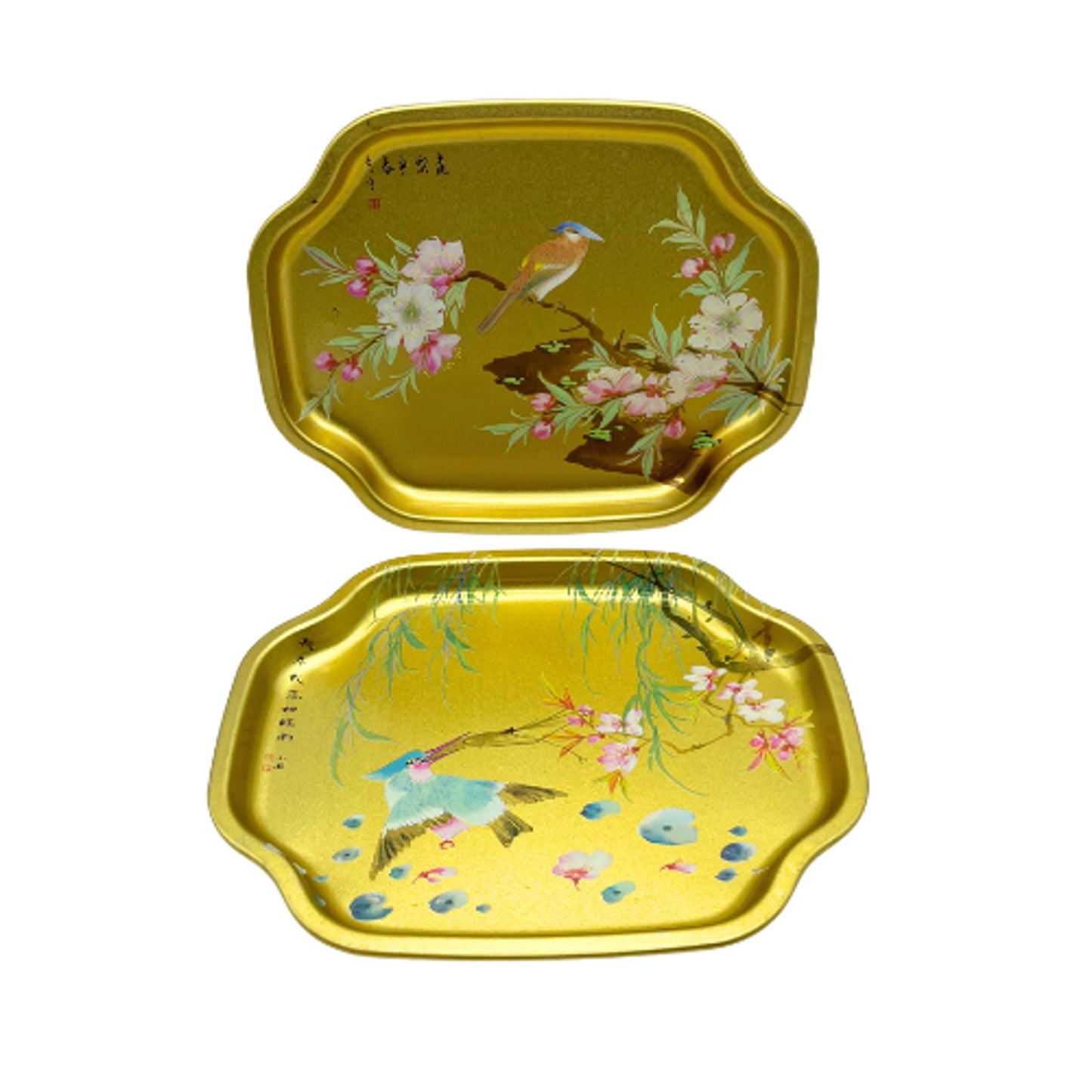 Vintage Asian Inspired Mini Tip Trays Gold Tone Metal Made in England
