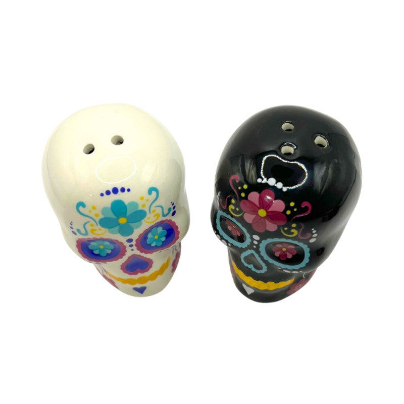 BW Day of the Dead Sugar Skull Ceramic Salt and Pepper Shakers Set New with Box