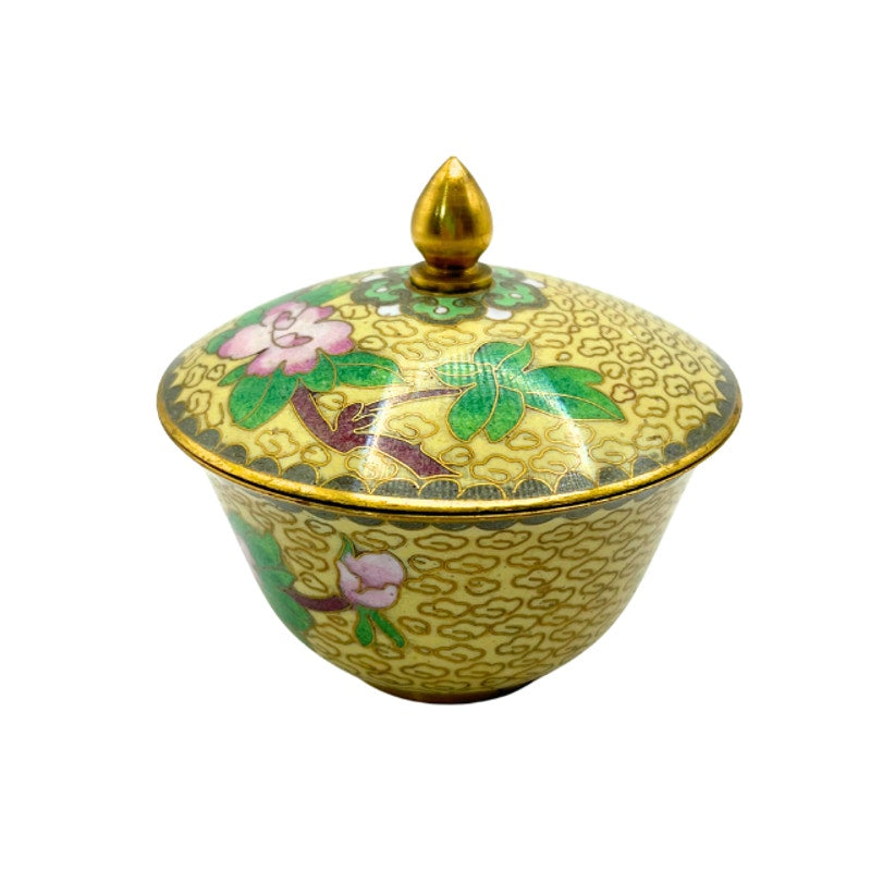 Vintage Chinese Cloisonne Enamel Round Trinket Box
