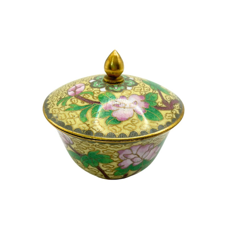 Vintage Chinese Cloisonne Enamel Round Trinket Box