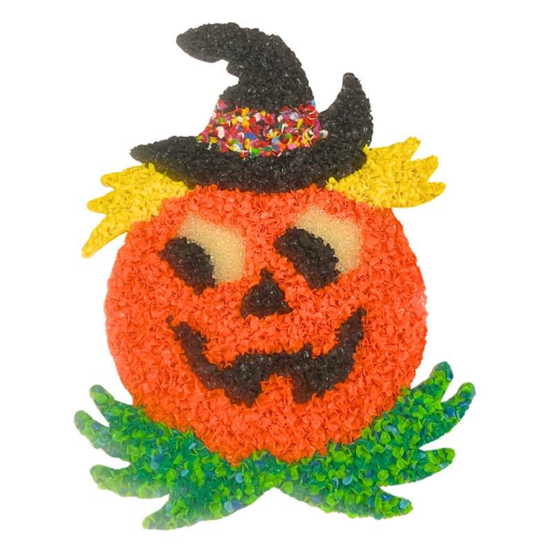 VTG Melted Plastic Popcorn Halloween Wall Hanging Jack-O-Lantern Witch Set of 2