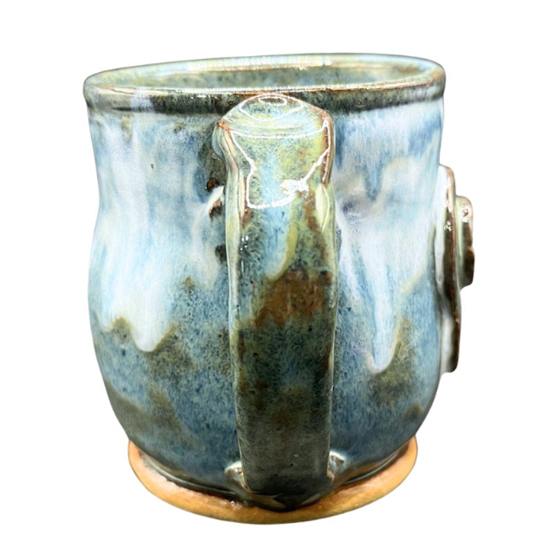 Urban Dirt Life Hand Thrown Studio Pottery Mug Blue Drip Glaze Signed Art Mug