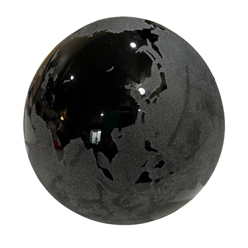 Ewegla Signed Art Glass Globe Paperweight Frosted Textured Black