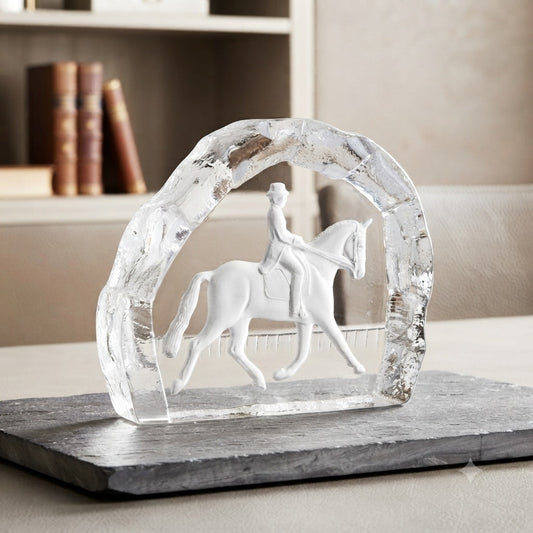 NYBRO Sweden Crystal Equestrian Horse English Rider Iceberg Paperweight Signed