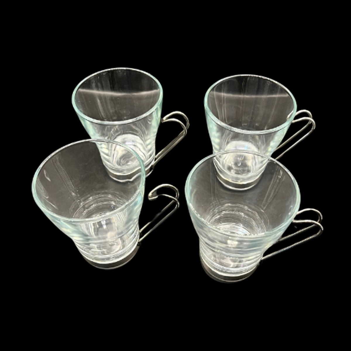 Bormioli Rocco Oslo Glass Cappuccino Cup Set 4 SS Handle Clear 7.5oz