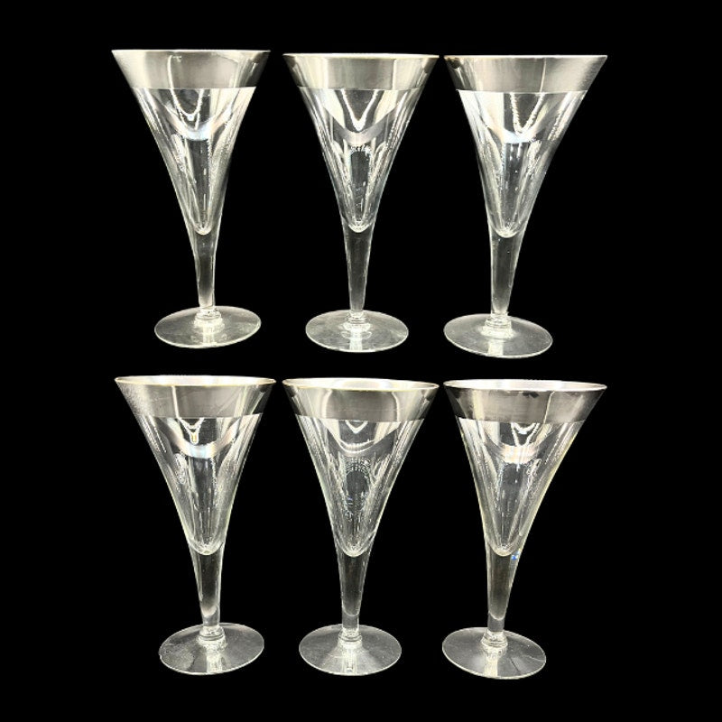 Mid Century Modern Dorothy Thorpe Silver Band Tall Trumpet Cocktail Glasses