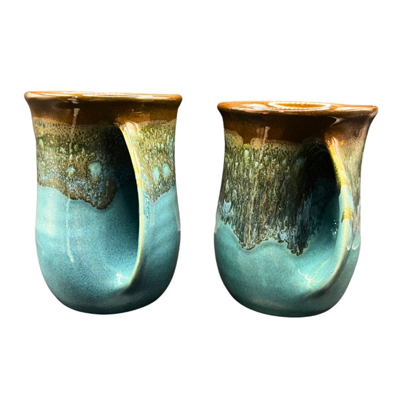 Clay in Motion Handwarmer Mug Set Ocean Tide Blue Signed Art Pottery 2021