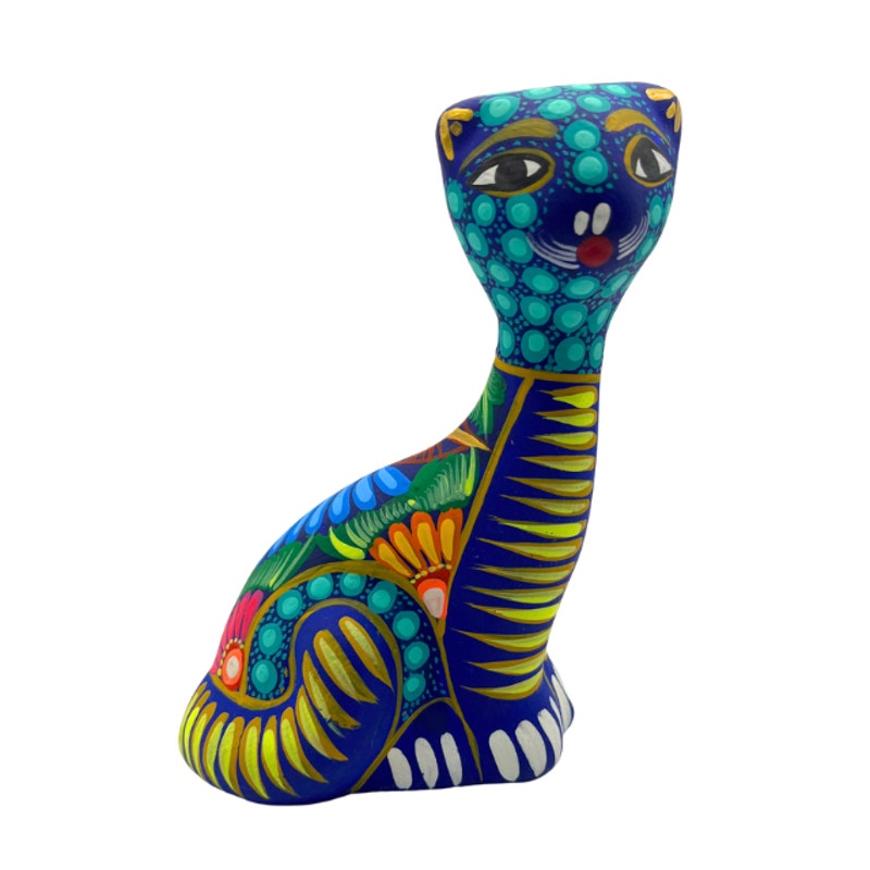 Vintage Mexican Folk Art Alebrije Cat Figurine Hand Painted Ceramic