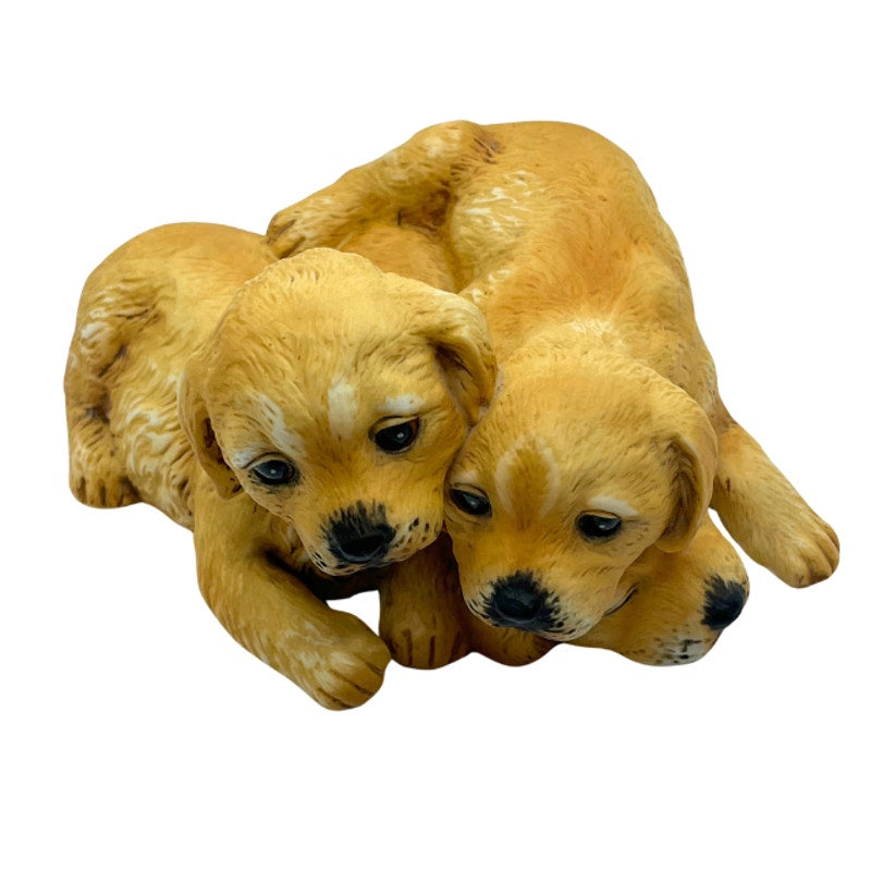 Vintage HOMCO 1987 Masterpiece Porcelain Golden Retriever Puppies Figurine