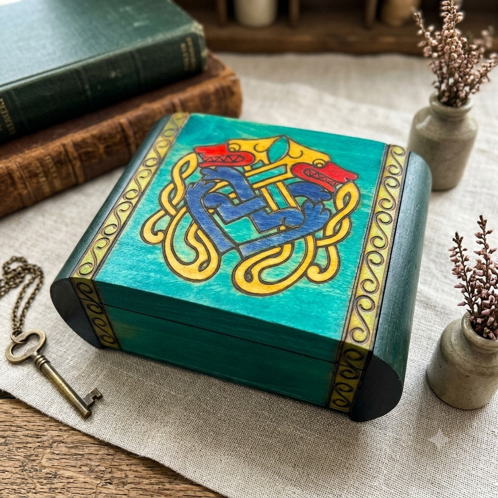 Polish Wooden Keepsake Box with Celtic Knot Design and Secret Locking Mechanism