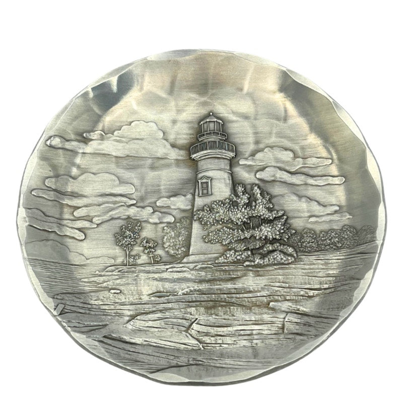 Vintage Wendell August Forge Aluminum Lighthouse Plaque Marblehead OH 4.5" with Stand