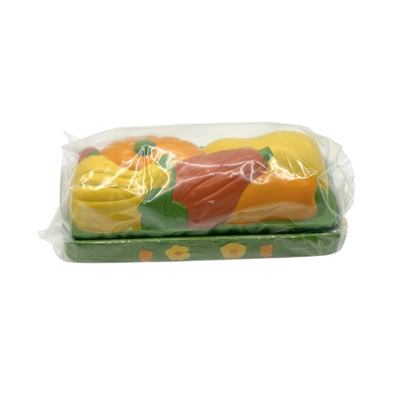Vintage Avon Avocado Green Harvest Vegetables Melamine Butter Dish NIB