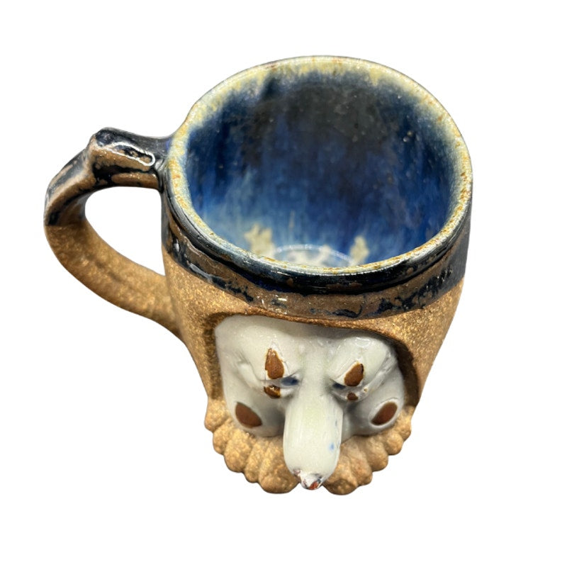 Vintage Artisan Handcrafted Stoneware 3D Face Mug Quirky Pottery Coffee Cup