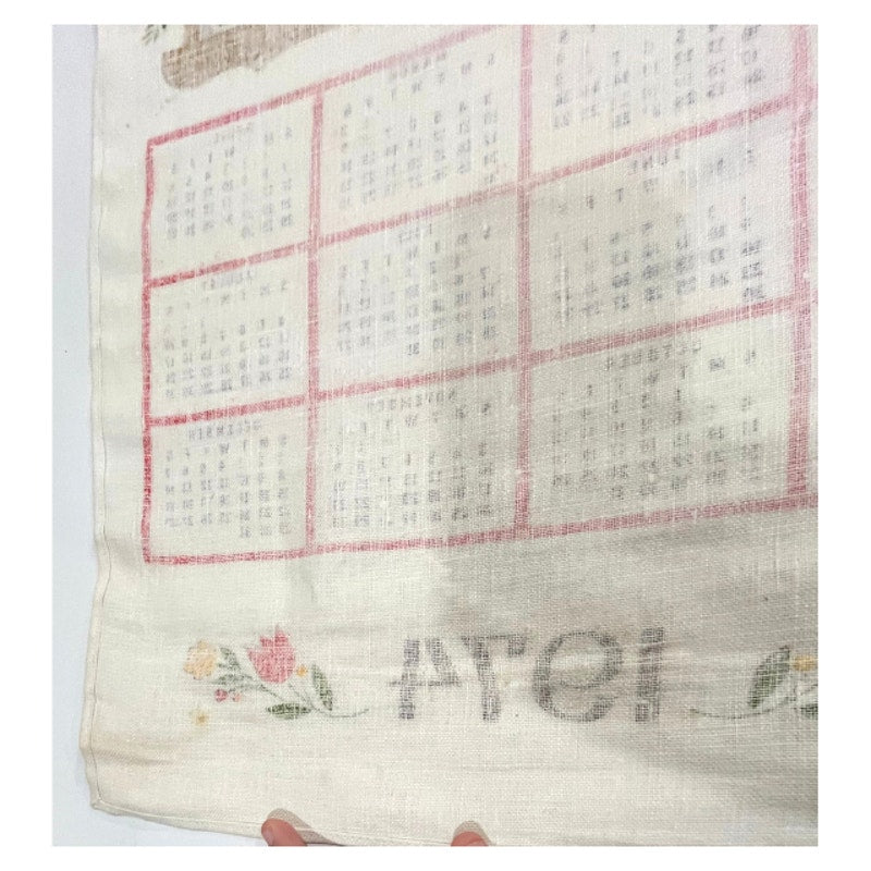 Vintage 1974 Spice Rack Calendar Tea Towel Herb Kitchen Wall Hanging Linen