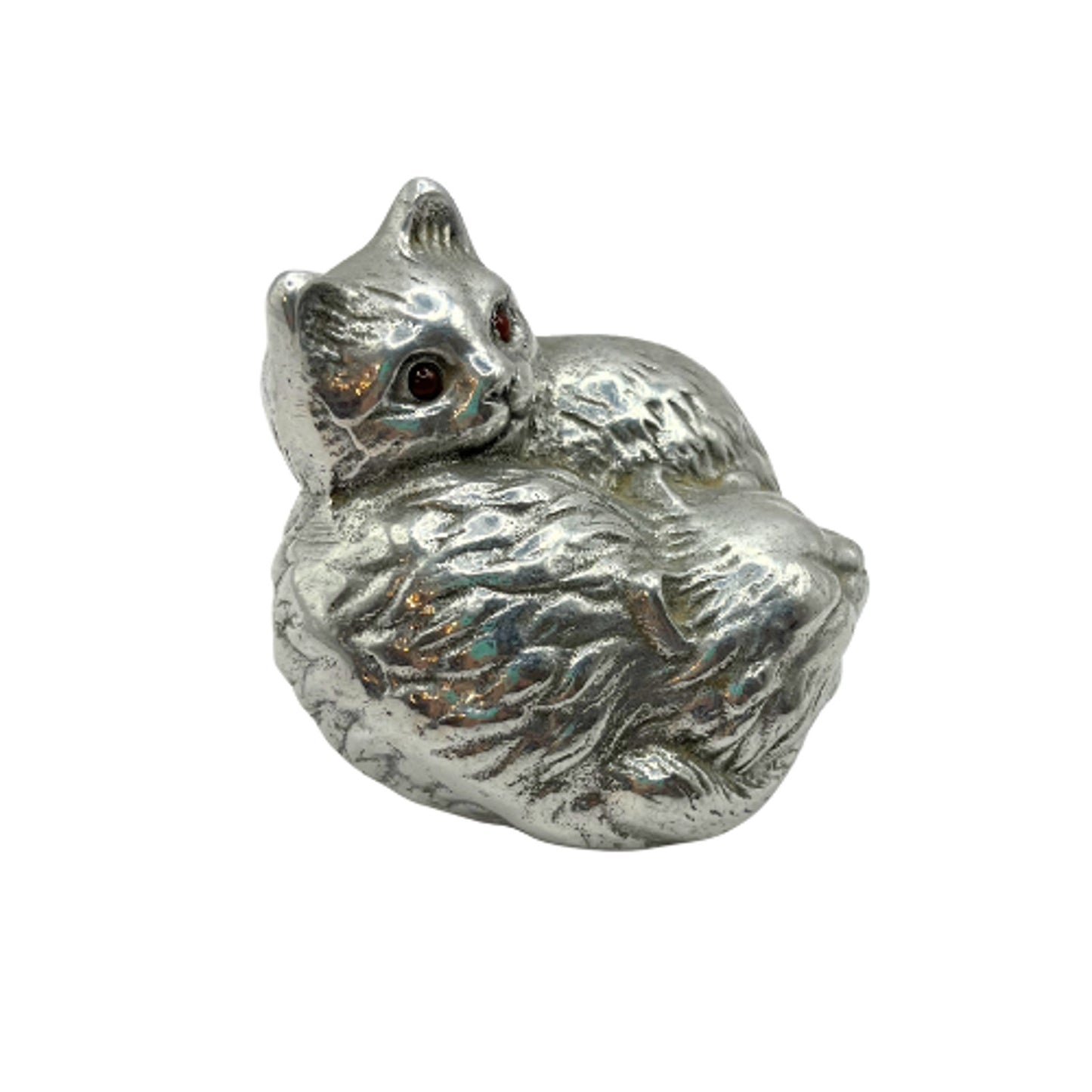 Vtg  Arthur Court Kitty Cat Paperweight with Carnelian Eyes Signed & Dated 1992